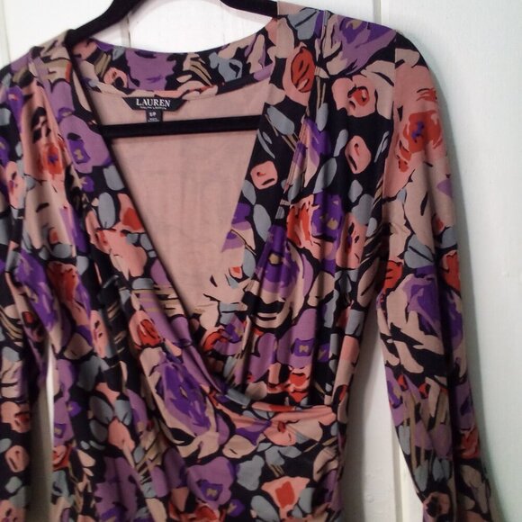 Lauren Ralph Lauren Blouse Women S Crossover 3/4 Sleeve Pattern Colorful - Picture 8 of 16